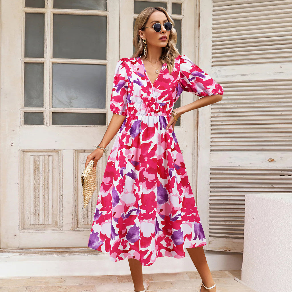 Women's V-neck Bohemian print Dresses