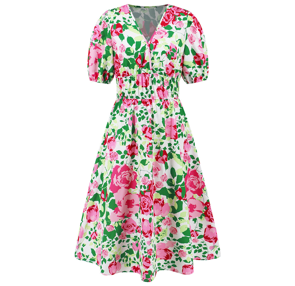 Women's V-neck Bohemian print Dresses