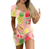 Women's Sexy Slim-Fit Solid Color Printed Short-Sleeved Dresses