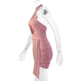 Women's Lanyard Hip Skirt Sexy Cross Collar Halter Neck Pleated Dresses