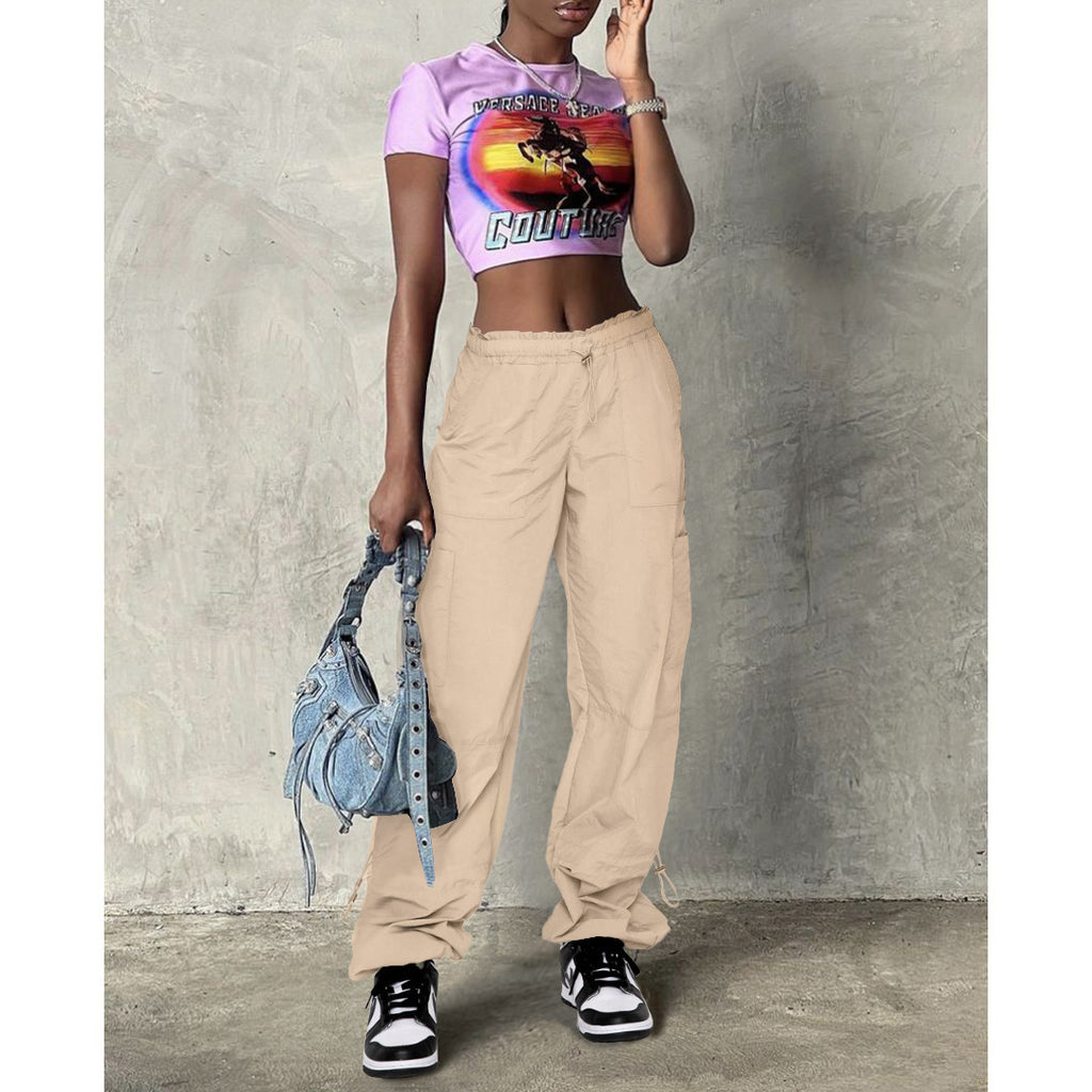 Women's Loose Strap Multi-Pocket Straight Cargo Casual Pants