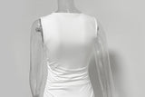 Women's Summer Sexy Fashion Round Neck Dress Pleated Hip-Wrapped Slim Slit Long Dresses