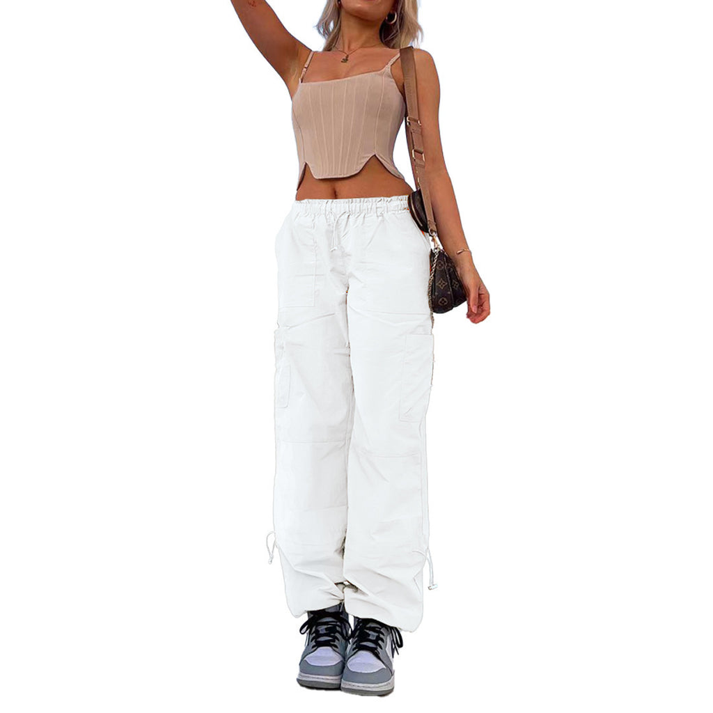 Women's Loose Strap Multi-Pocket Straight Cargo Casual Pants