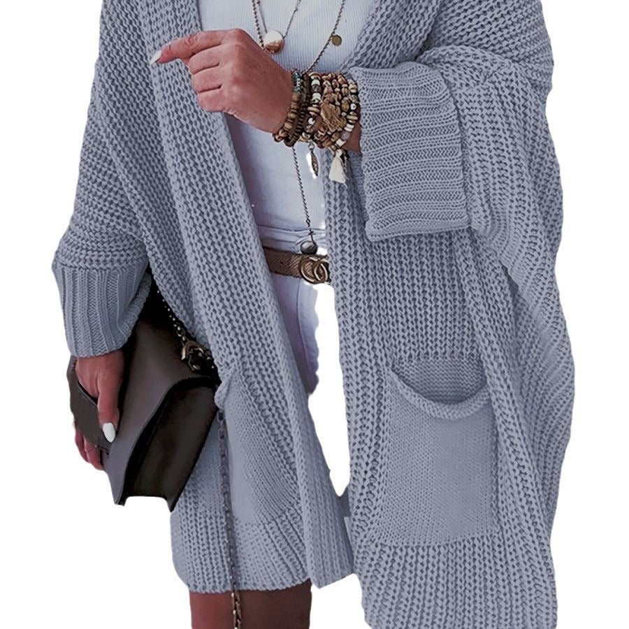 Kimemoda Women's Knitted Sweater Mid Length Coat