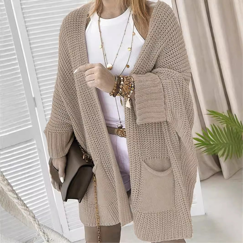 Kimemoda Women's Knitted Sweater Mid Length Coat