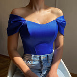 Women's Summer Fishbone Waist Tube Top Satin Off Shoulder Tops