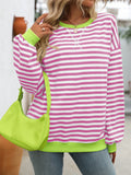 Women's Colorful Striped Crew Neck Loose Sweatshirts