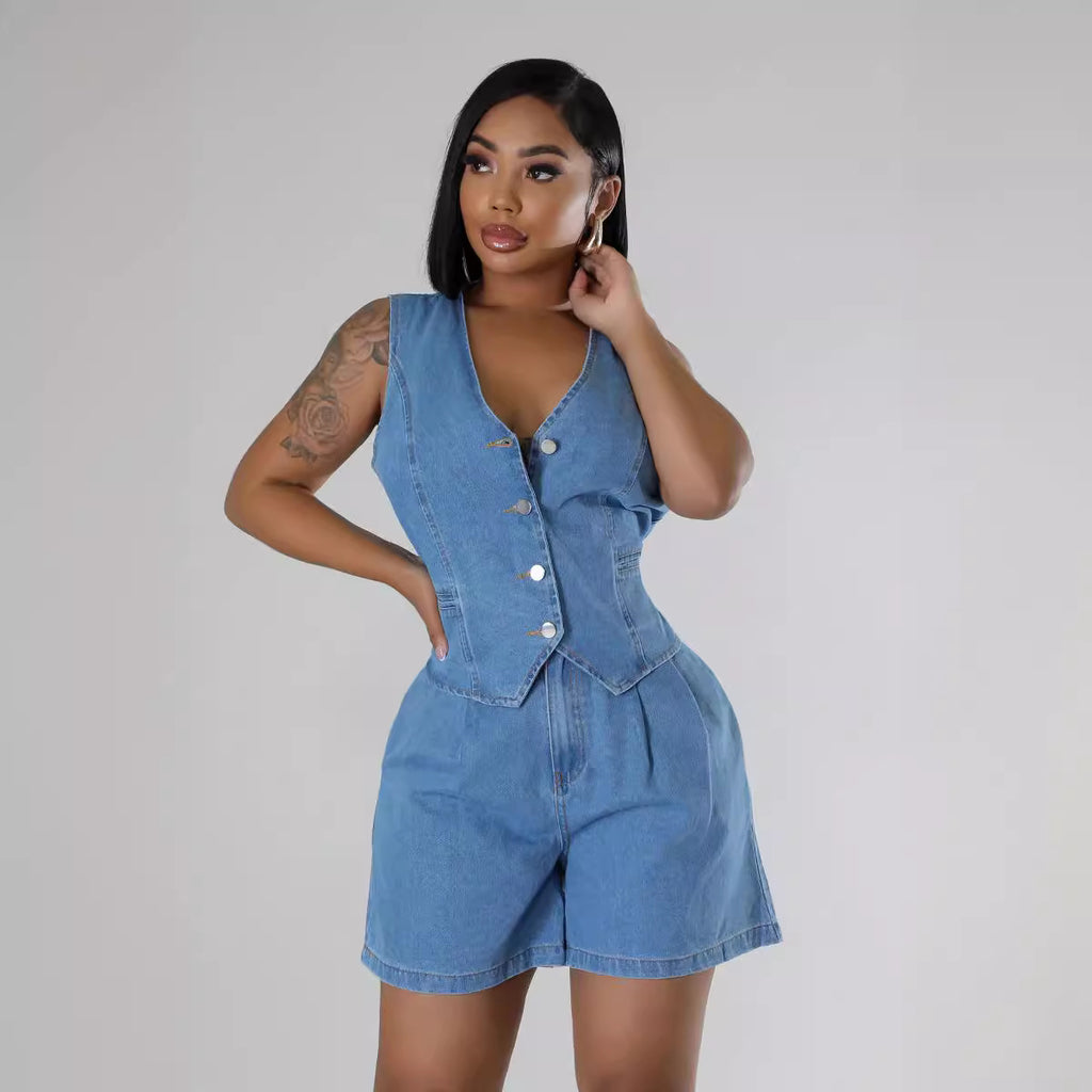 Women's Sleeveless High Waist Denim Sets