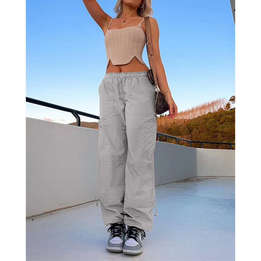 Women's Loose Strap Multi-Pocket Straight Cargo Casual Pants
