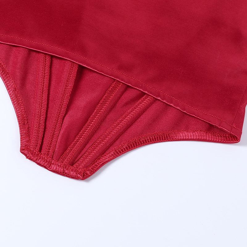 Women's Summer Fishbone Waist Tube Top Satin Off Shoulder Tops