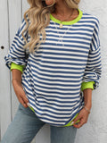 Women's Colorful Striped Crew Neck Loose Sweatshirts