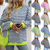 Women's Colorful Striped Crew Neck Loose Sweatshirts