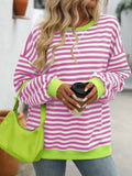 Women's Colorful Striped Crew Neck Loose Sweatshirts