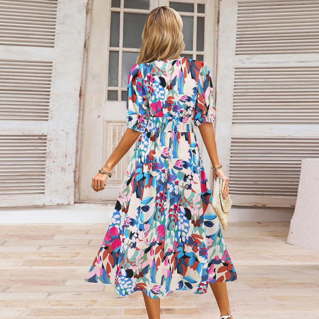 Women's V-neck Bohemian print Dresses