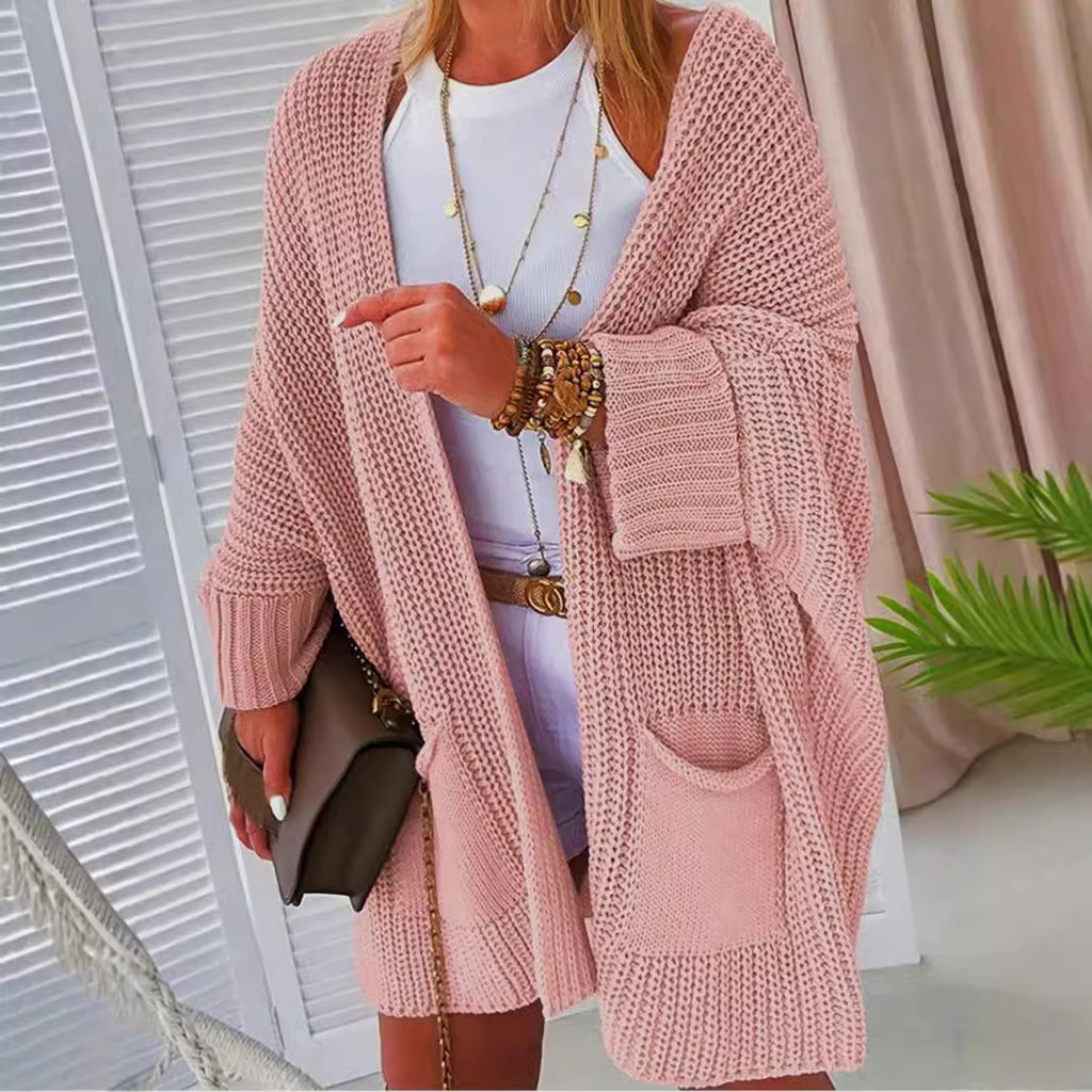 Kimemoda Women's Knitted Sweater Mid Length Coat