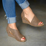Kimemoda Womens Open Toe Slip On  Cutout Heels Wedge Sandals