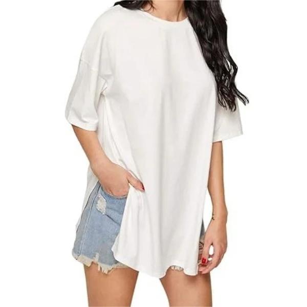 Womens Half Sleeve Oversized Tunic Tops Summer Basic Casual Loose Fit Crew Neck T-Shirt