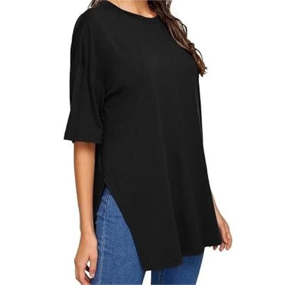 Womens Half Sleeve Oversized Tunic Tops Summer Basic Casual Loose Fit Crew Neck T-Shirt