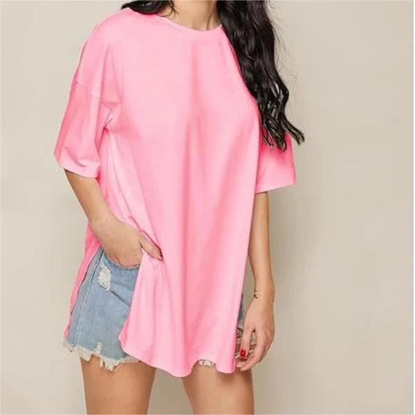 Womens Half Sleeve Oversized Tunic Tops Summer Basic Casual Loose Fit Crew Neck T-Shirt