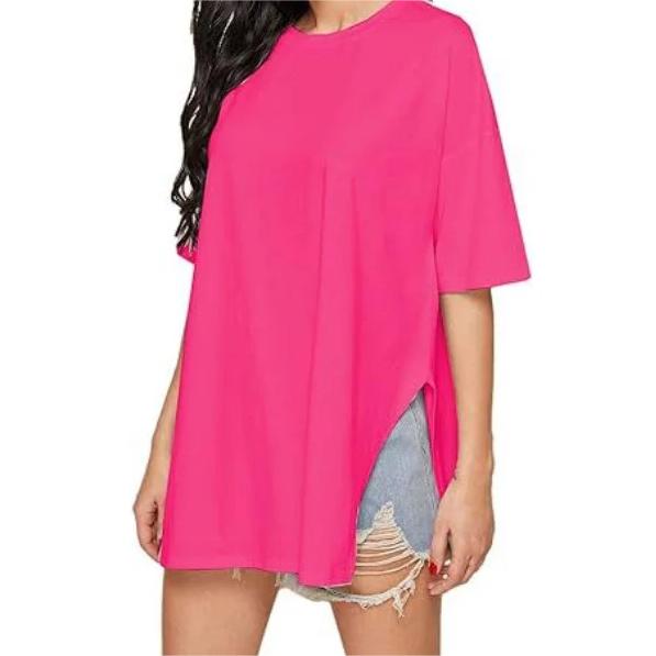 Womens Half Sleeve Oversized Tunic Tops Summer Basic Casual Loose Fit Crew Neck T-Shirt