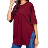 Womens Half Sleeve Oversized Tunic Tops Summer Basic Casual Loose Fit Crew Neck T-Shirt