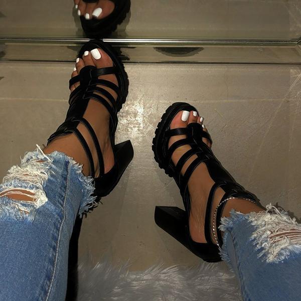 Kimemoda Womens Platform Band Sandals Open Toe Ankle Buckle Heels