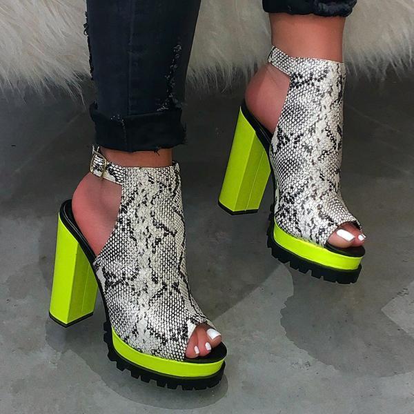 Kimemoda Womens Animal Print Platform Sandals Peep Toe Slingback Chunky Heels