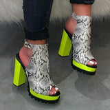 Kimemoda Womens Animal Print Platform Sandals Peep Toe Slingback Chunky Heels