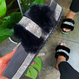 Kimemoda Womens Platform Flat Slippers Faux Fur Slip On Sandals