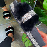 Kimemoda Womens Platform Flat Slippers Faux Fur Slip On Sandals