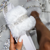 Kimemoda Womens Platform Flat Slippers Faux Fur Slip On Sandals
