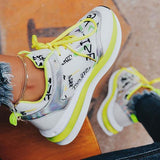 Kimemoda Womens Personalized Graffiti Stitching Lace Up Sneakers