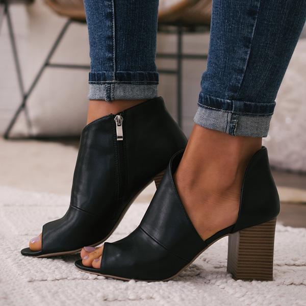 Kimemoda Womens Peep Toe Cut Out Ankle Boots Chunky Block Heel Booties