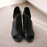 Kimemoda Womens Peep Toe Cut Out Ankle Boots Chunky Block Heel Booties