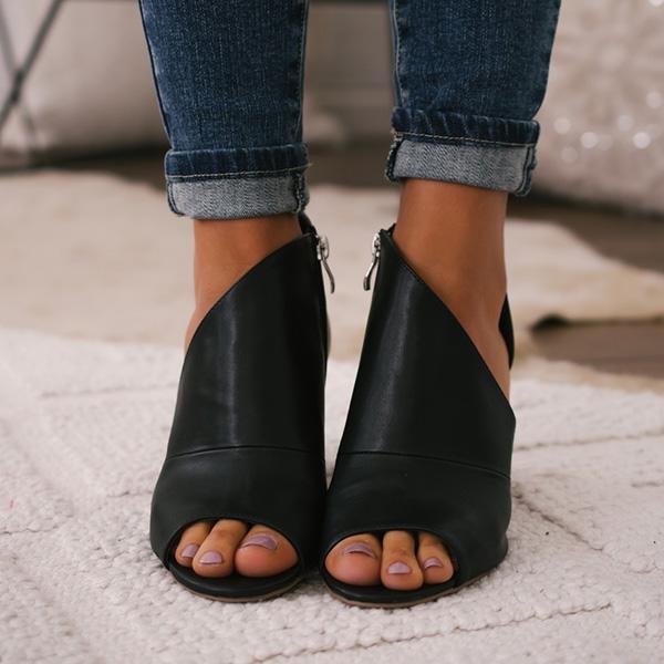 Kimemoda Womens Peep Toe Cut Out Ankle Boots Chunky Block Heel Booties