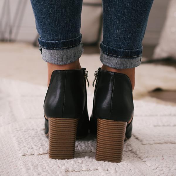 Kimemoda Womens Peep Toe Cut Out Ankle Boots Chunky Block Heel Booties