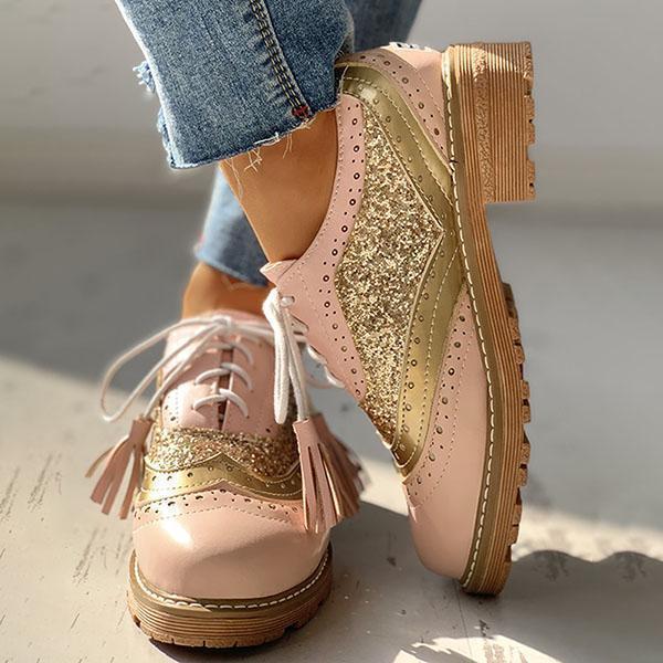 Kimemoda Womens Sequin Round Toe Ankle Boots Chunky Heel Booties
