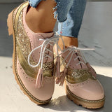 Kimemoda Womens Sequin Round Toe Ankle Boots Chunky Heel Booties
