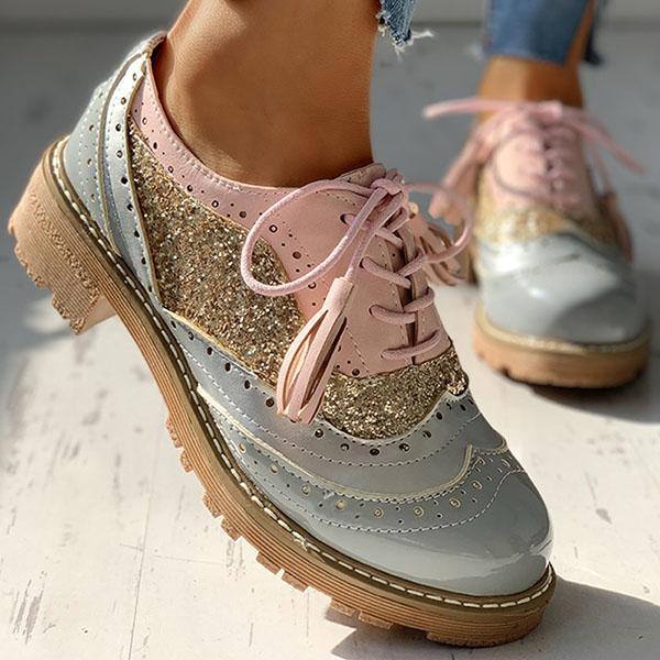 Kimemoda Womens Sequin Round Toe Ankle Boots Chunky Heel Booties