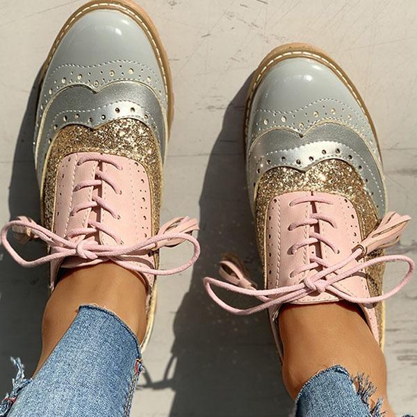 Kimemoda Womens Sequin Round Toe Ankle Boots Chunky Heel Booties