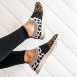 Kimemoda Leopard Flat Heel Sneakers Slip on Walking Shoes