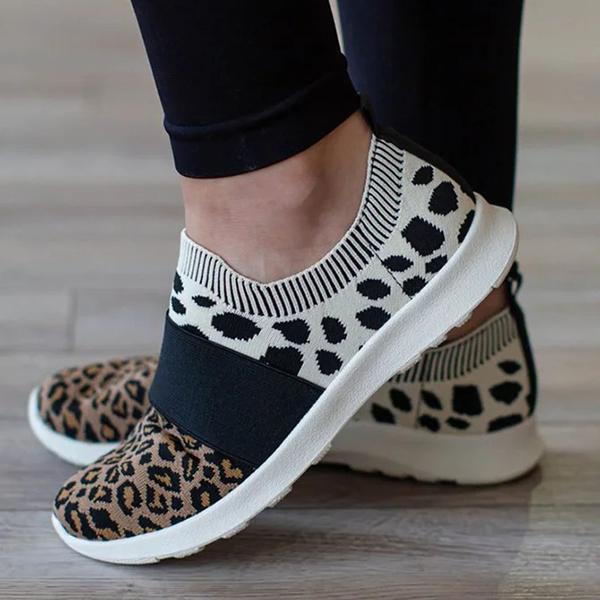 Kimemoda Leopard Flat Heel Sneakers Slip on Walking Shoes