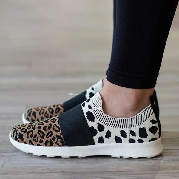 Kimemoda Leopard Flat Heel Sneakers Slip on Walking Shoes