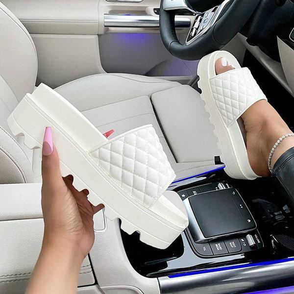 Kimemoda Womens Solid Color Platform Slides Chic Stitching Detail Sandals