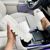 Kimemoda Womens Solid Color Platform Slides Chic Stitching Detail Sandals