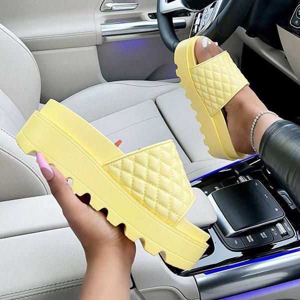 Kimemoda Womens Solid Color Platform Slides Chic Stitching Detail Sandals