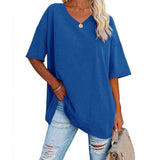 Womens Oversized T Shirts Summer Loose Fit Cotton Short Sleeve Basic Tees Casual V Neck Boyfriend Tunic Tops