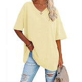 Womens Oversized T Shirts Summer Loose Fit Cotton Short Sleeve Basic Tees Casual V Neck Boyfriend Tunic Tops