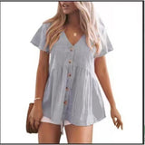 Womens Short Sleeve V Neck Blouse Button Down Shirt Loose Casual Ruffle Hem Babydoll Peplum Tops