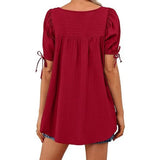 Womens Square Neck Babydoll Tops Summer Puff Short Sleeve Tunic Shirts Casual Loose Fit Blouse